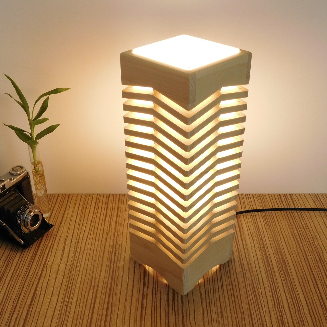 Wooden Table Lamp for Nightstand Bedside Wood Lampshade Light Etsy