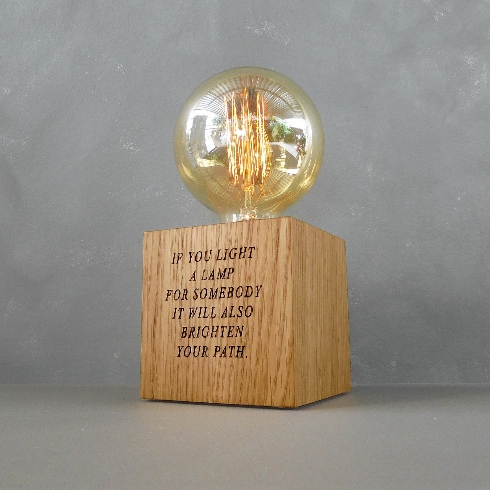Personalised Wooden Lamp Custom Engraved Quote on Wood Block Etsy