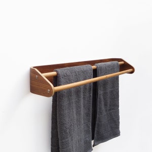 Walnut long towel bar, bathroom wall towel rack, wood double towel rail horizontal, modern bath accessories image 2