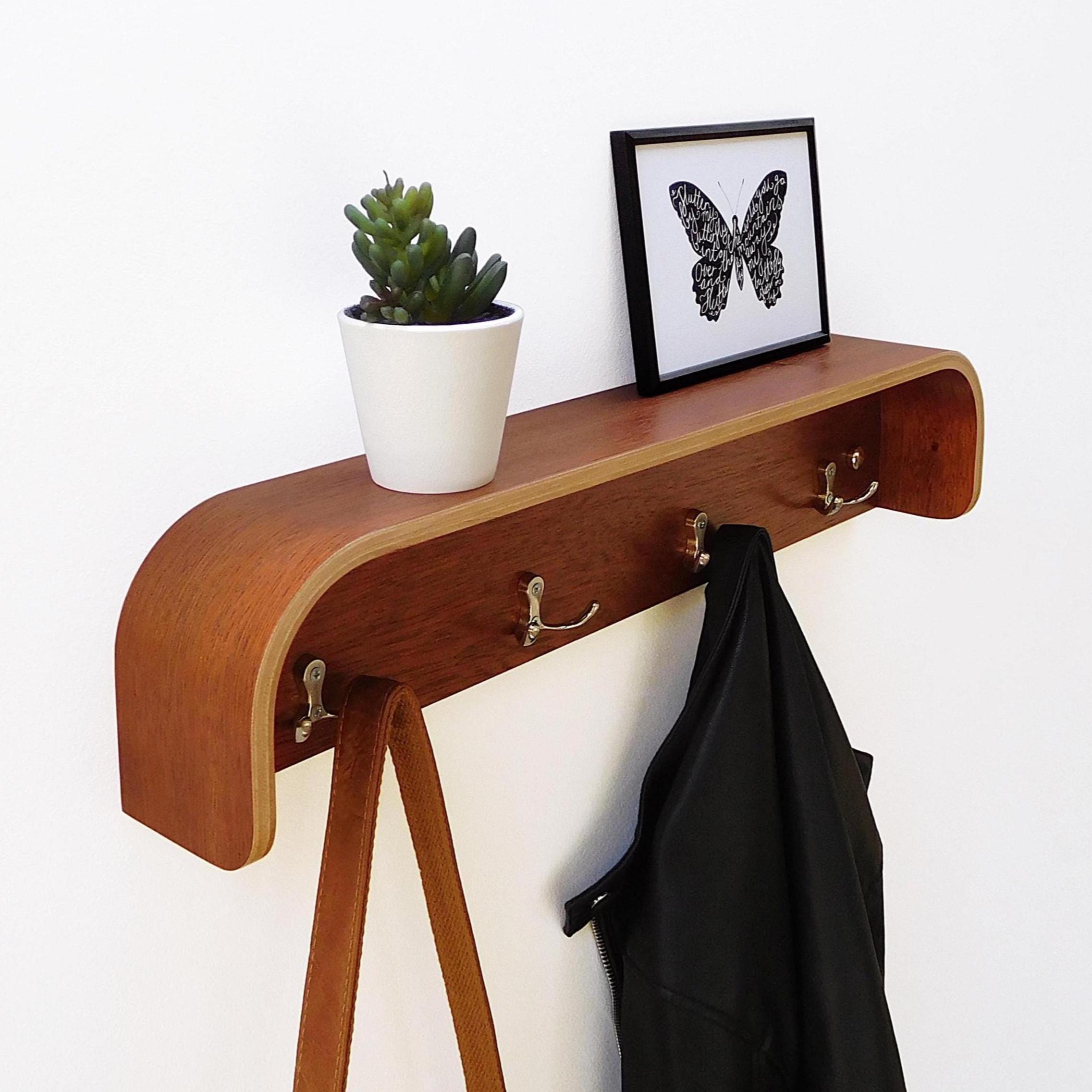 Wooden Hooks Mid Century Modern Wall Coat Rack Mid-Century Modern