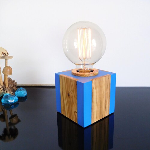 Concrete table lamp base, dimmable small edison bedside lamp, modern mens bedroom shops accessories, gift for him