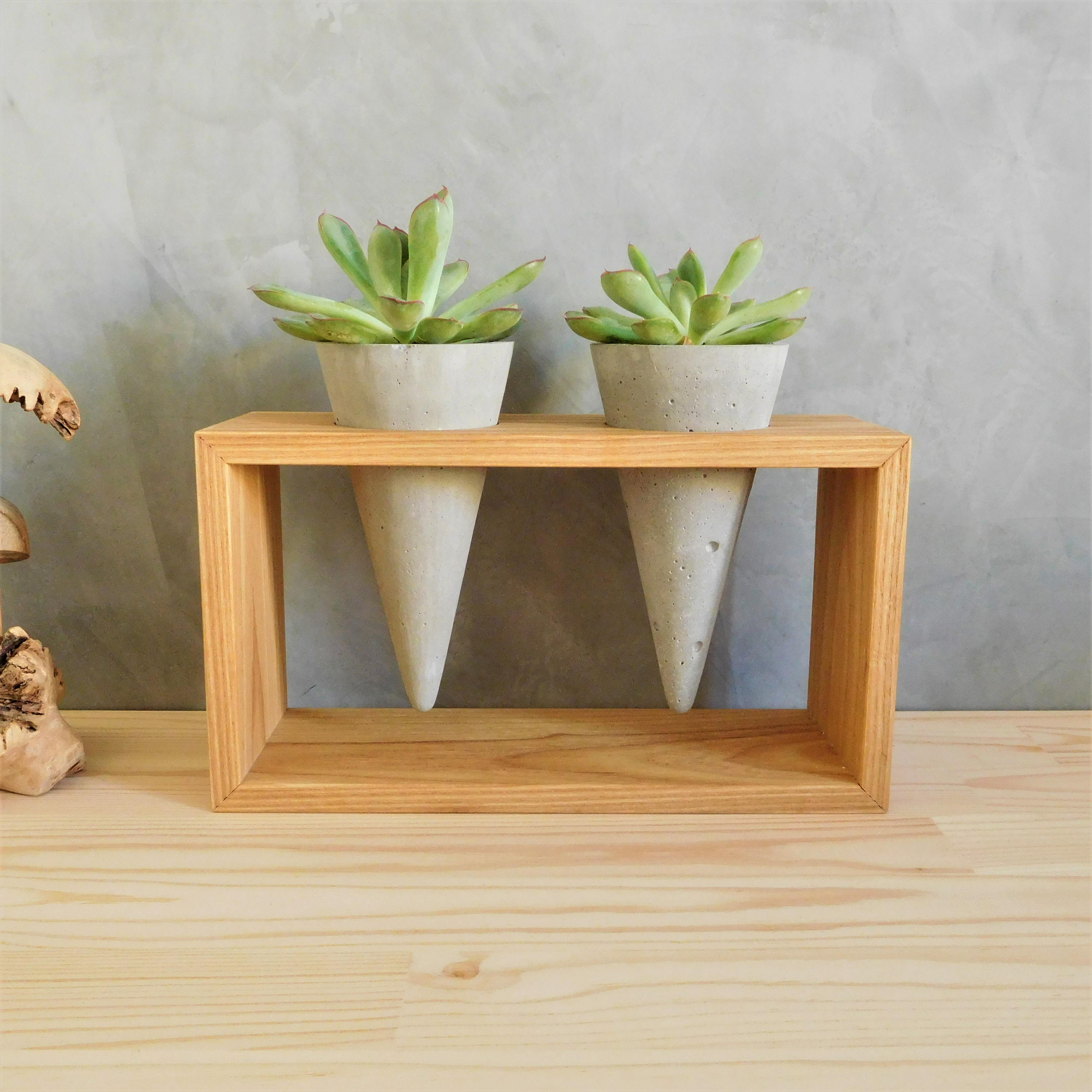 Concrete Cone Planter Stand Wooden Indoor Small Plant Stand Etsy UK
