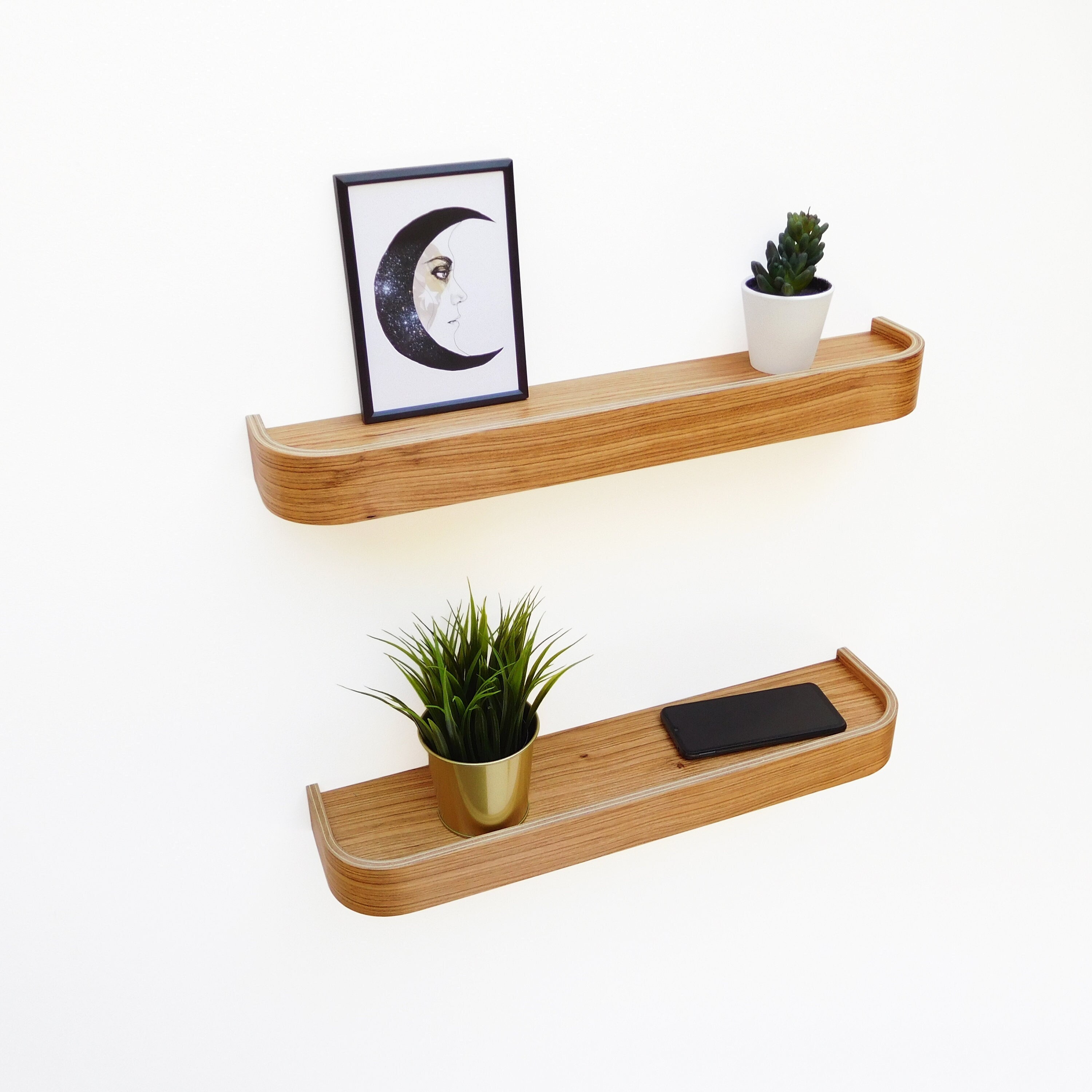 Wandregal, moderne dekorative abgerundete Zebrawood-Regale für Wohnzimmer