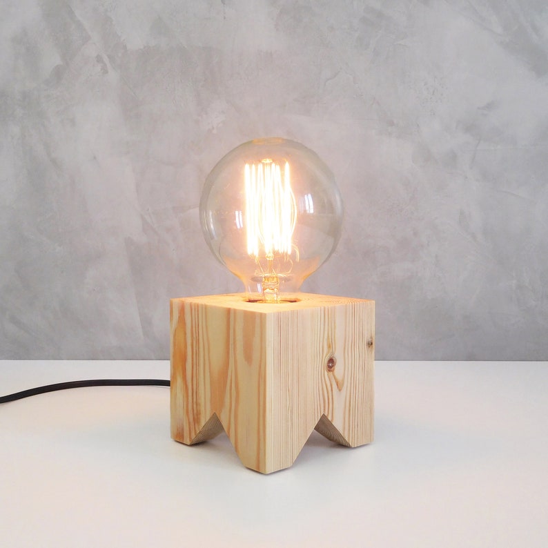 Edison Wood Lamp Base Dimmable Rustic Small Desk Lamp Nordic Etsy