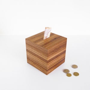 Wood piggy bank adult money box, mens coin bank, wooden cash box for wedding, birthday wood gift ideas for men image 5