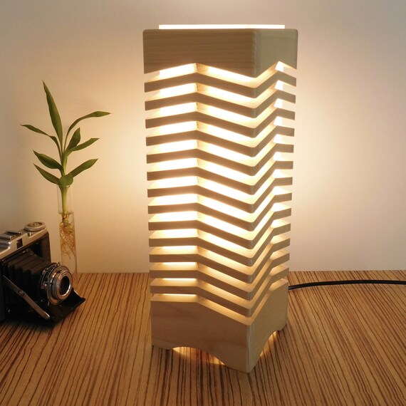 Wooden Lamp Shade Bedroom Led Handmade Office Desk Lighting Fixture Housewarming Gift