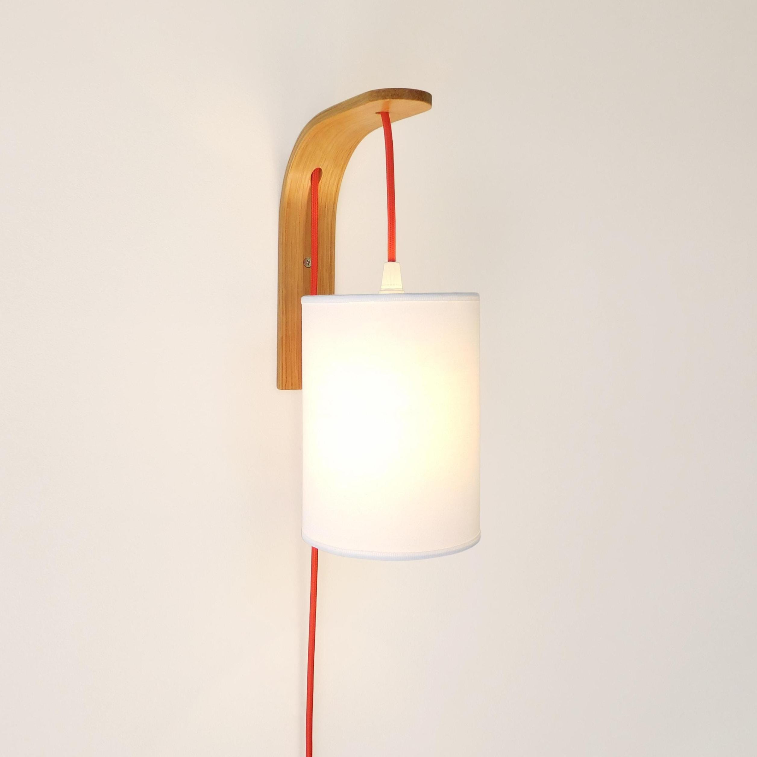 Applique Murale Enfichable Avec Abat-Jour Suspendu Sur Support En Bois De Chêne, Suspension Chevet