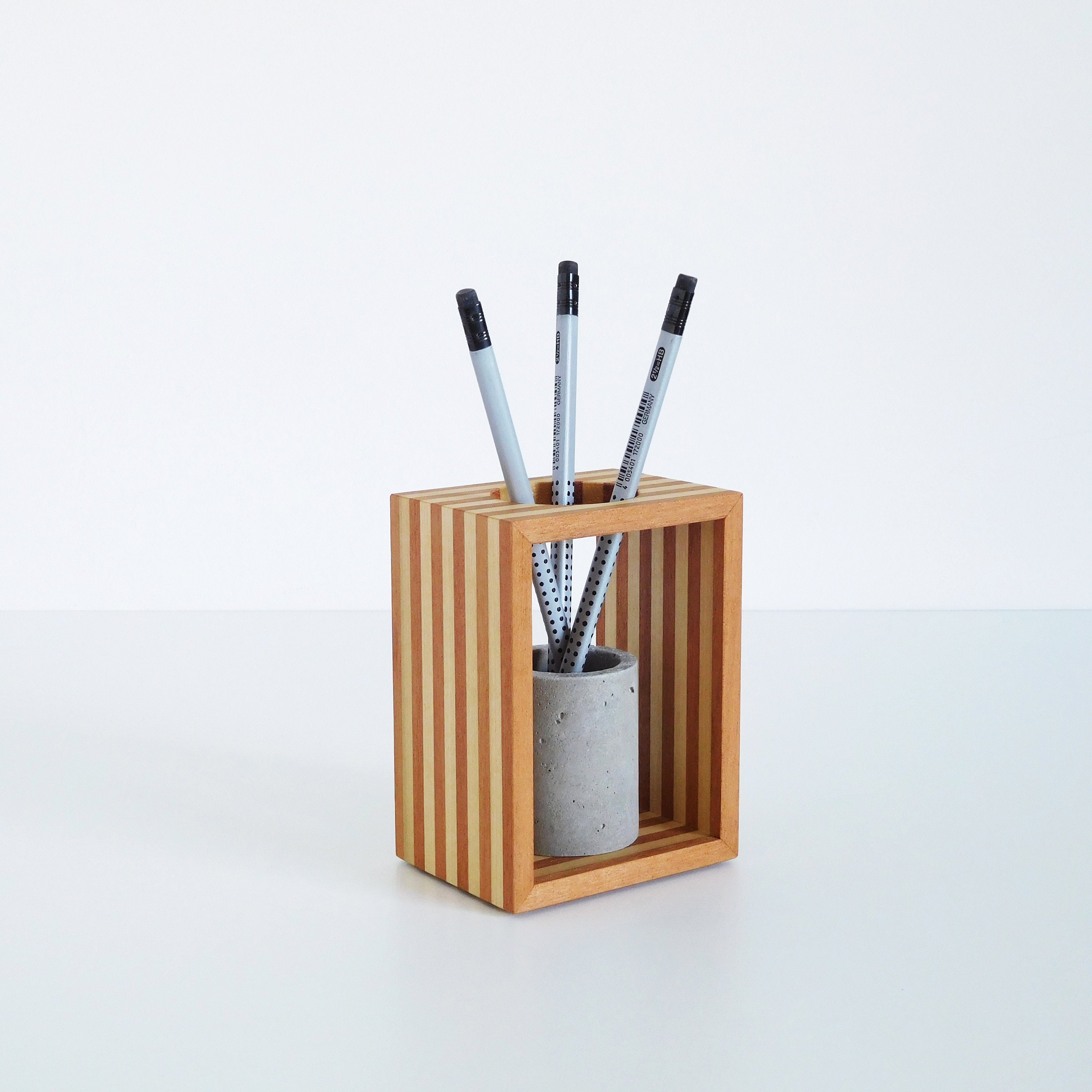 Modern Pencil Holder Concrete and Wood Geometric Pen Holder Etsy UK