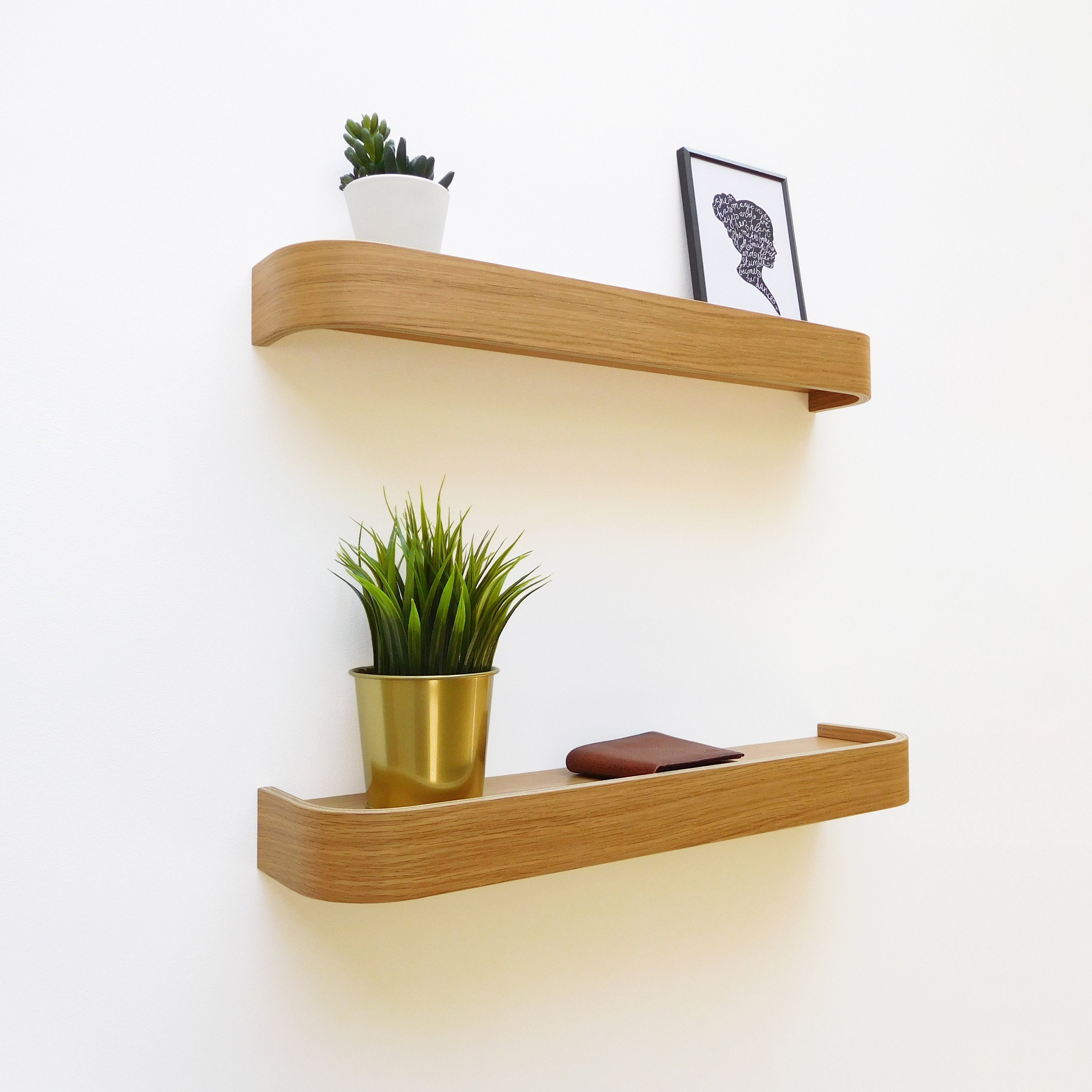 Estante flotante de roble moderno, estante curvo de madera para cuadros, estantería decorativa de pared para sala de estar