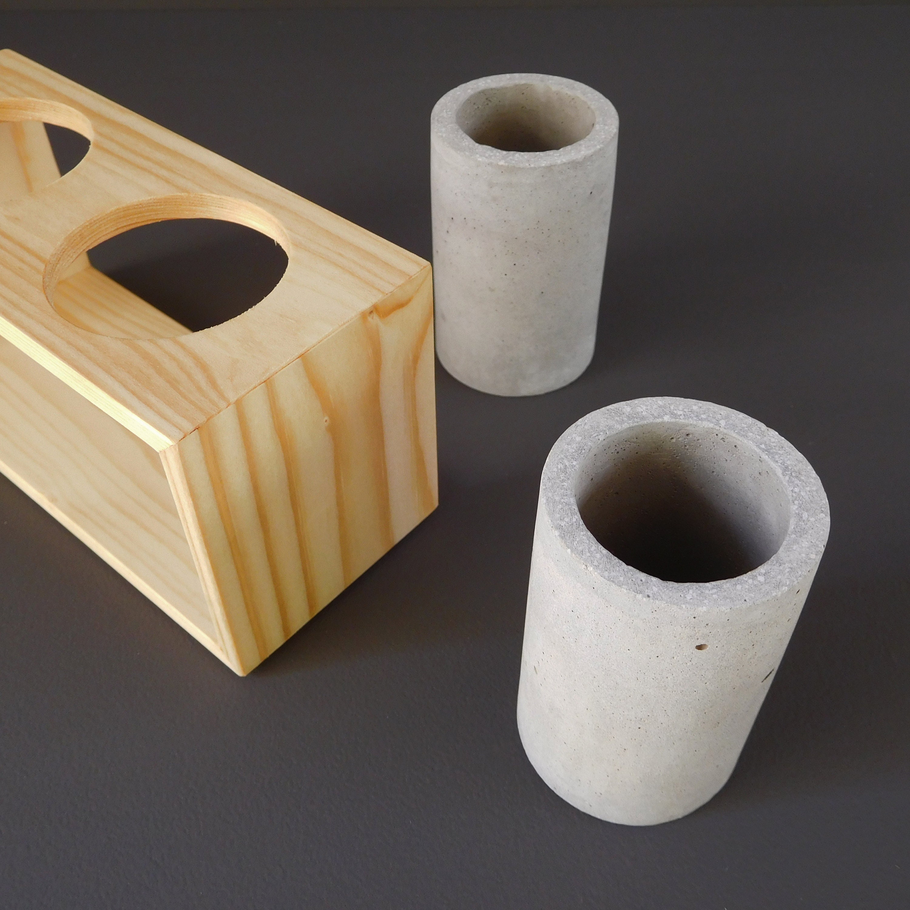 Concrete toothbrush holder wood bathroom accessories modern Etsy