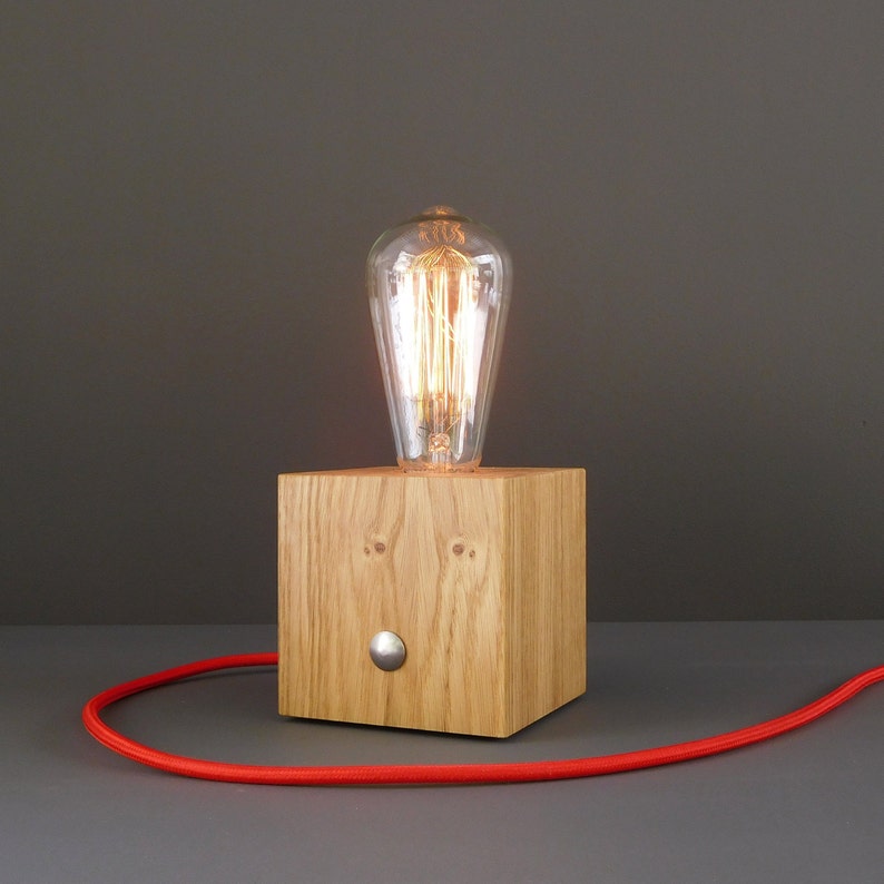 Edison Wood Lamp With Touch Dimmer Small Rustic Nightstand Etsy