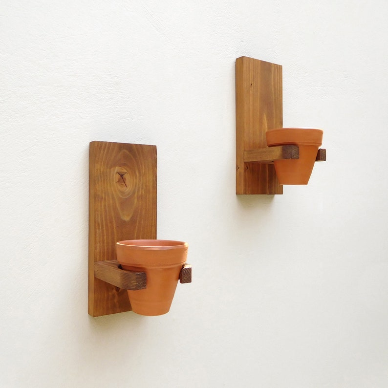 Wood mounted plant hanger with succulent pot wall mounted rustic plant holder terra cotta cactus planter sets succulent wall planter garden