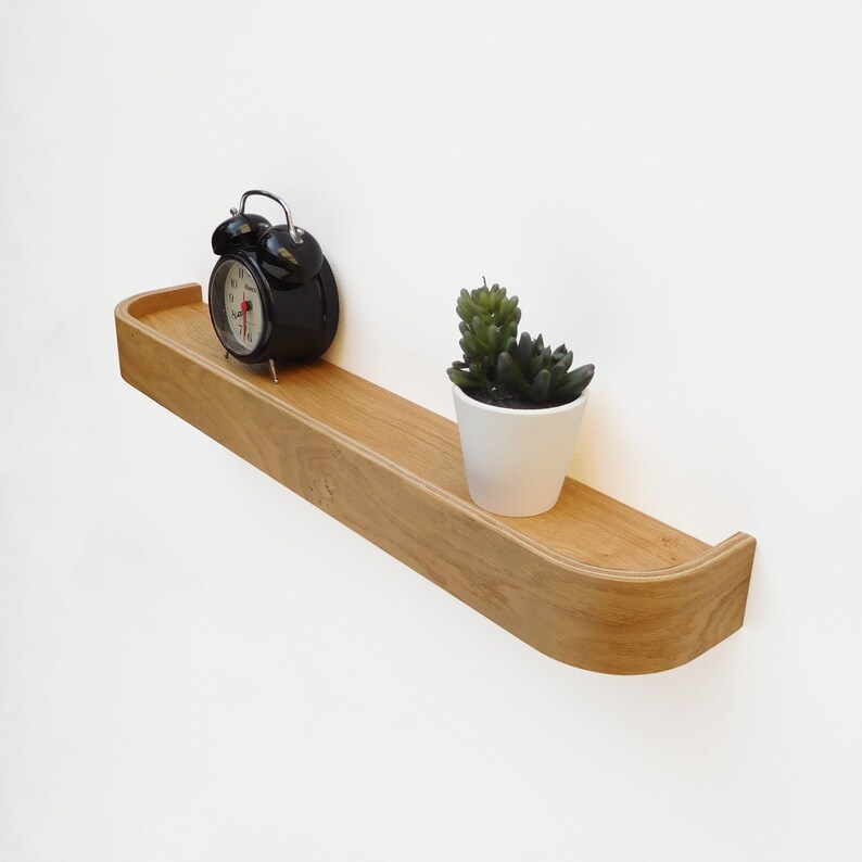 Wooden Floating Ledge Shelf Modern Rounded Edge Oak Shelves Etsy