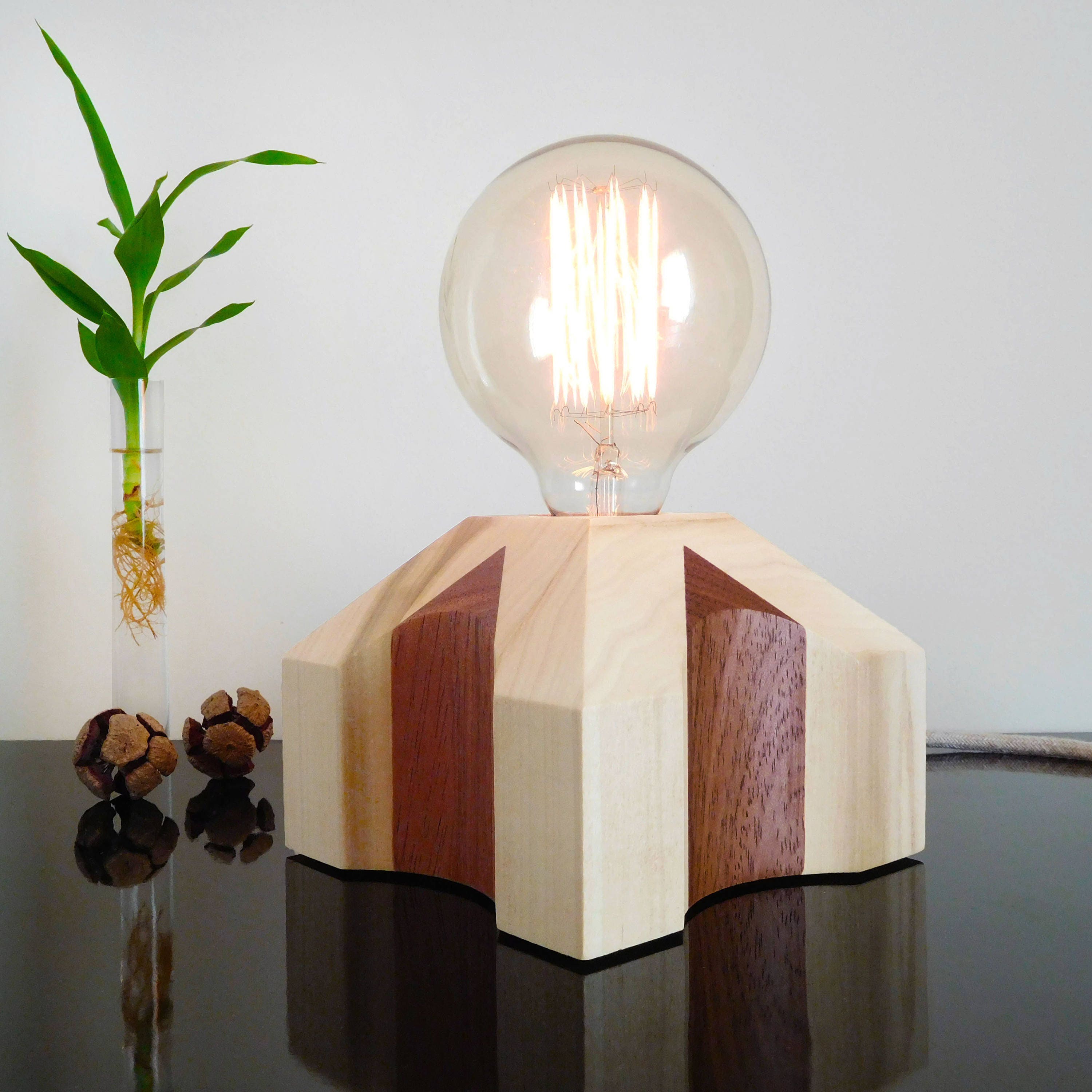 Bedside unusual lamp with dimmable edison bulb handcrafted Etsy