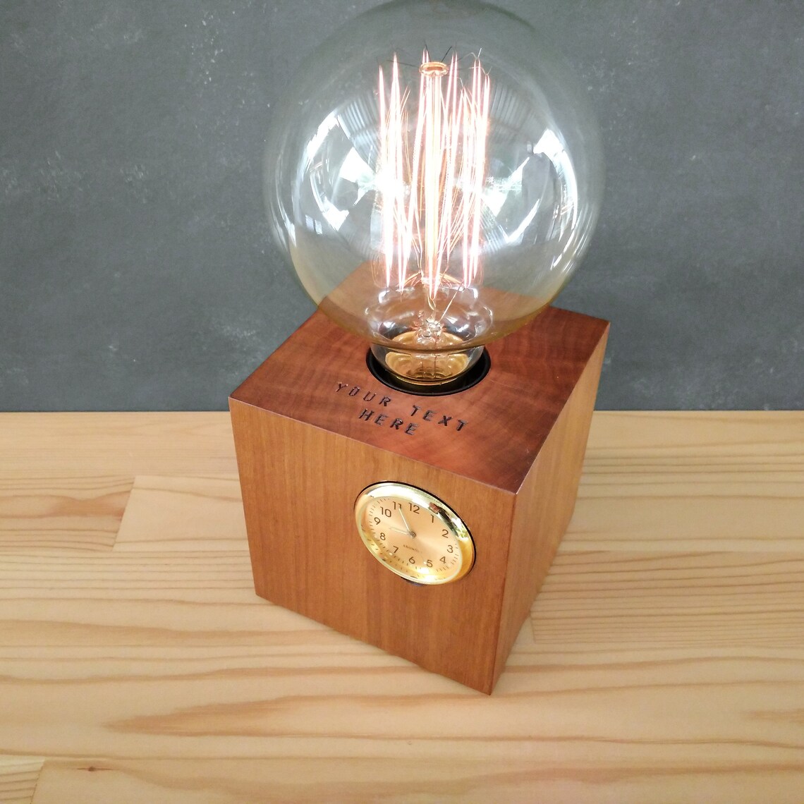 Wooden Table Lamp With Clock Small Mid Century Nightstand | Etsy