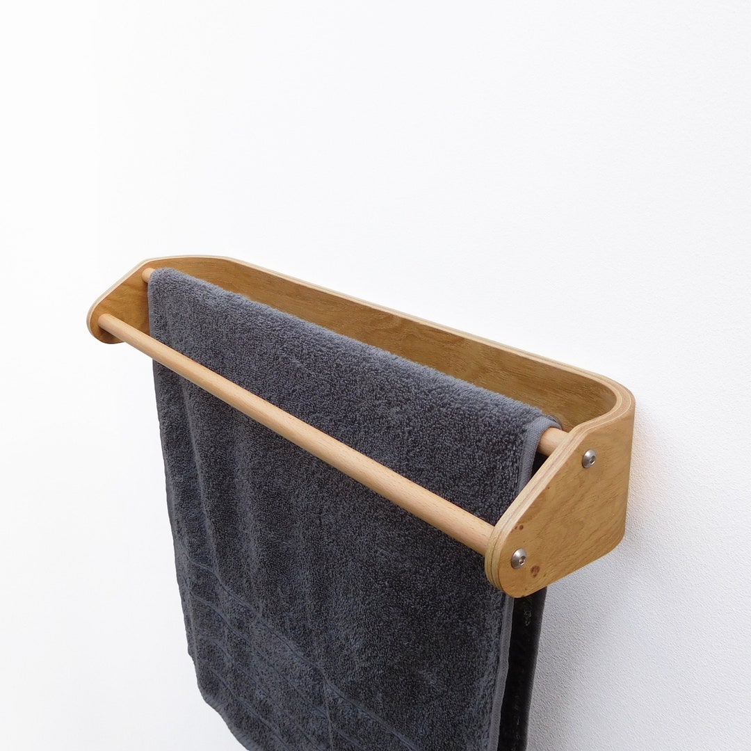 Modern Towel Rail Wall Mounted, Oak Wood Double Towel Bar, Wood Bath ...