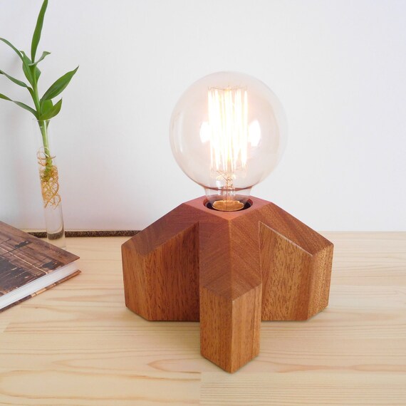 Wood Edison Table Lamp Base With Dimmer Small Nightstand Mood Etsy