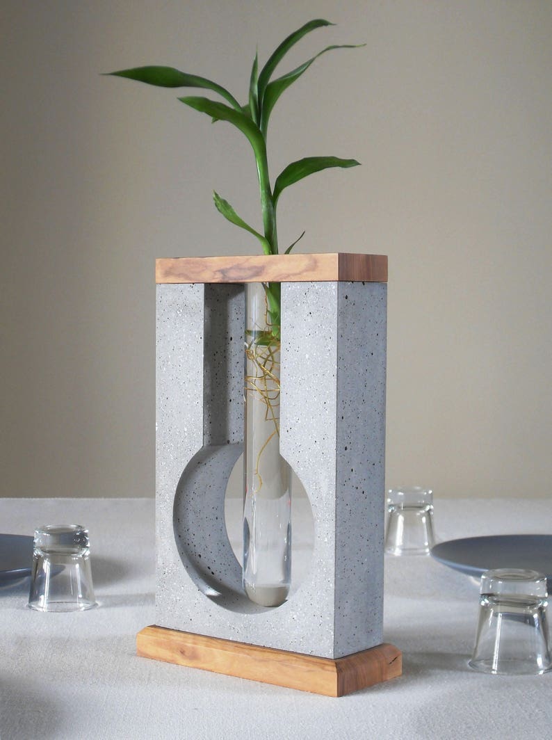 Table concrete vase for minimal flower concrete sculpture Etsy