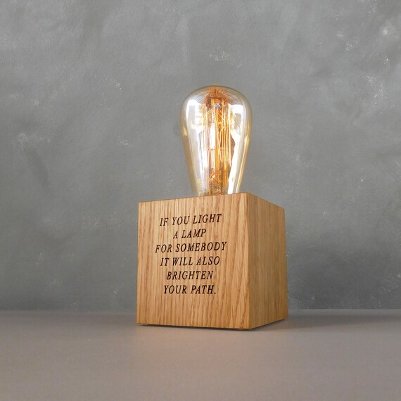 Edison Table Lamp Custom Engraved Wood Nightstand Lamp Wood Etsy