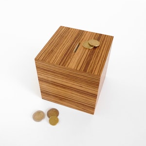 Wood piggy bank adult money box, mens coin bank, wooden cash box for wedding, birthday wood gift ideas for men image 2