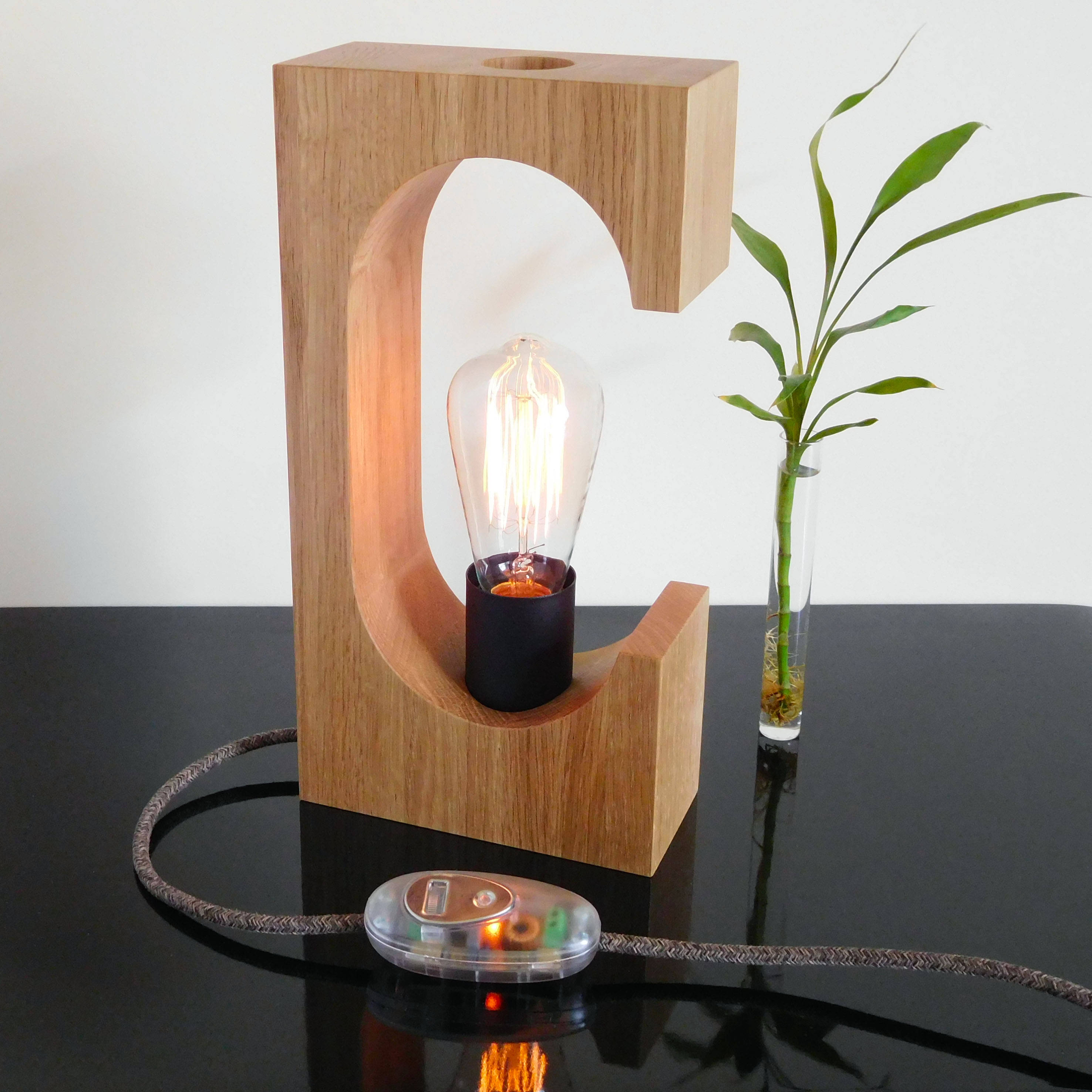 Wood Edison Table Lamp Oak Handmade Rustic Nightstand Lamps Etsy