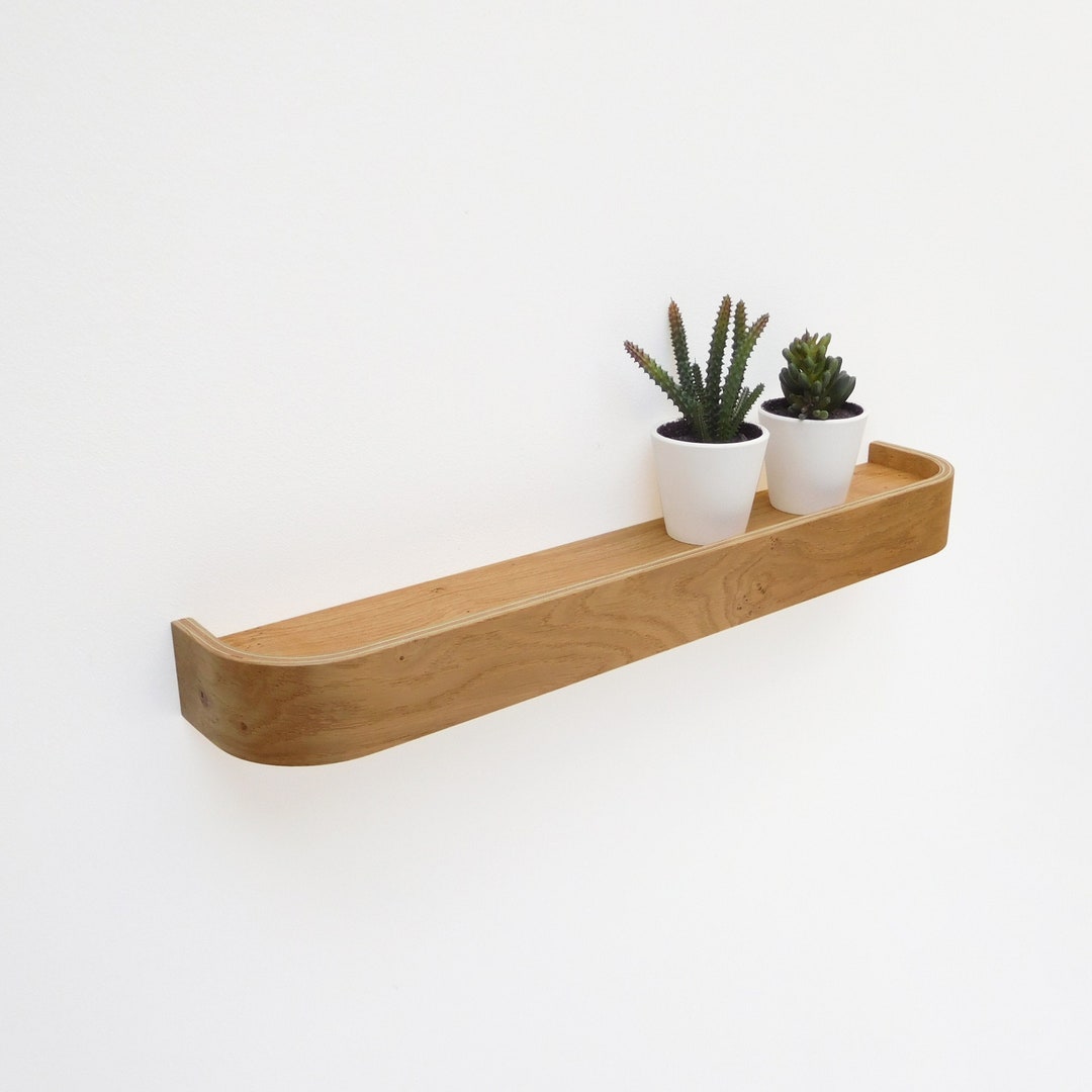Wooden Floating Ledge Shelf Modern Rounded Edge Oak Shelves Etsy