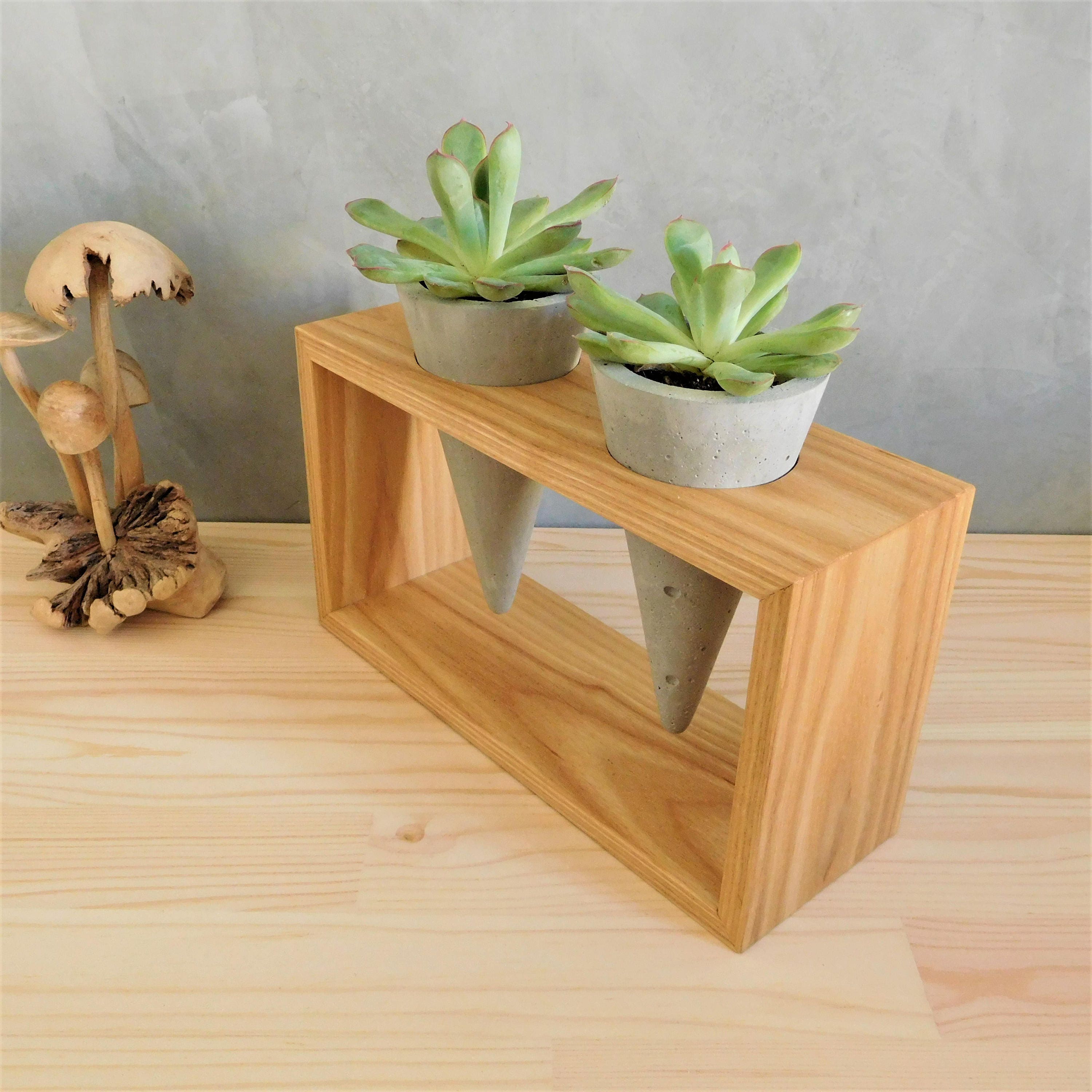 Concrete Cone Planter Stand Wooden Indoor Small Plant Stand Etsy UK