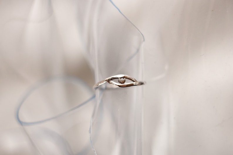 moon phases minimal ring pinky ring hand forged unique dainty ring simple silver ring nature ring designs Crescent moon eye ring