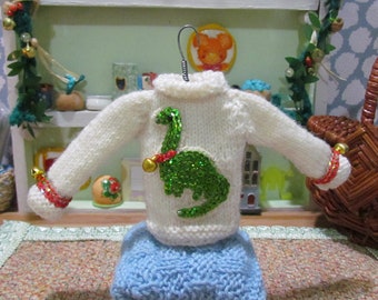 Decoração de suéter em miniatura de Brontossauro Lanudo
