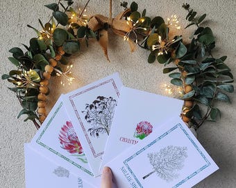 Conjunto de cinco cartões de Natal e outras felicitações sazonais - Ilustrações da natureza, 12,7 x 17,8 cm - Irlandeses e ingleses