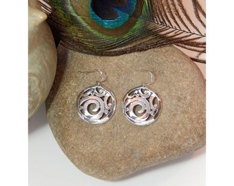 Elegant Brighton Inspired Framed Polished Silver Open Swirl Designed High Fashion Drop Earrings  - 32081