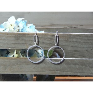 Art Deco Long Hammered Polished Antique Silver Open Hoop - Rope Elongated Capped Fashion  Earrings - 30065