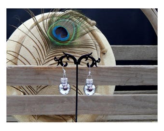 Beautiful Vintage Mirrored Metallic Silver Victorian Christmas Blown Glass Ornament High Fashion Drop Earrings - 31261