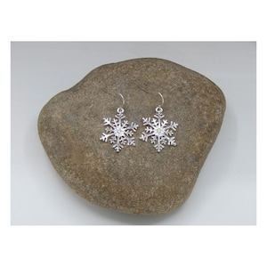 May include: Silver snowflake earrings with a clear rhinestone in the center of each snowflake.
