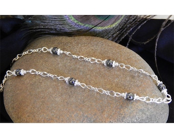 Elegant Silver Flat Figure 8 Hematite Gemstone Adjustable Anklet - 30092