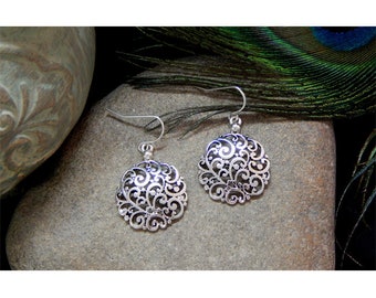 Beautiful Brighton Inspired Open Filigree Swirled High Polished Antique Silver Fashion Drop Earrings - 30646
