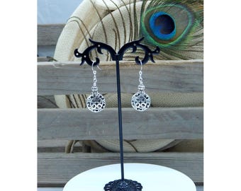 Brighton Inspired Antique Silver Open Filigree Swirl Geometric Designed Fashion Earrings With Fancy Ribbon Cap Accents - 31466