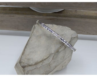 Brighton Inspired Dainty Filigree Floral Accented "Open Infinity" Polished Antique Silver Fashion Bracelet - 32595