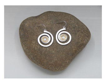 Pendientes colgantes de alta costura con detalles en espiral abiertos de plata mate artesanales "Gold Winchester 385 PL" (solo perforados) - 31085