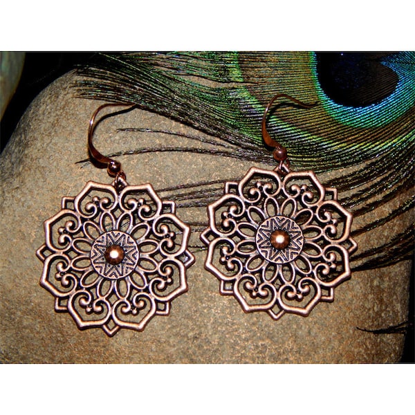 Beautiful Bohemian Inspired Open Burnished Copper Rose Fashion Drop Earrings - PIERCED ONLY - 30214