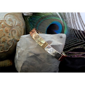 Artisan Inspired Antique Hammered Silver, Gold & Copper Etched &quot;Tree Of Life&quot; Fashion Bracelet - 30636