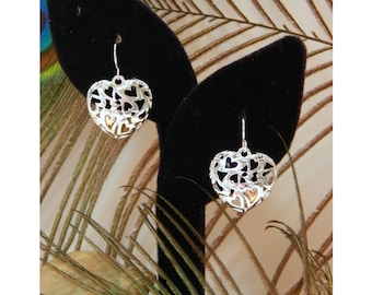 Brighton Inspired "Full Of Love" Open Hearts High Polished Silver  With Single Inlaid Rose Gold Heart Fashion Earrings - 31505
