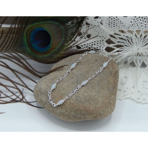 Elegant Sterling Silver Flat Figure 8 Natural Moonstone Adjustable High Fashion Anklet - 32374