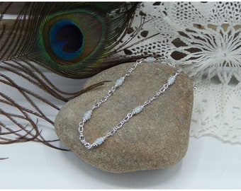 Elegant Silver Flat Figure 8 Natural Moonstone Adjustable High Fashion Anklet - 32374