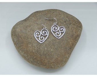 Brighton Inspired Open Swirl Accented High Polished Antique Silver Heart Fashion Drop Earrings - 30614