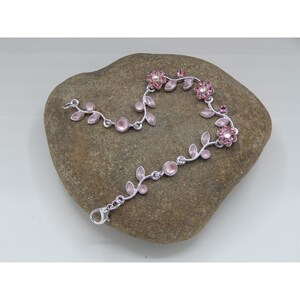 Artisan Created Cascading Silver Framed Pearlized Pink & Rose Swarovski Crystal Floral High Fashion Chained Bracelet - 50002