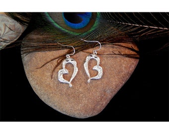 Brighton Inspired Vintage High Polished Silver Fancy Geometric Abstract Elongated Framed Open Heart Fashion Earrings - 31705