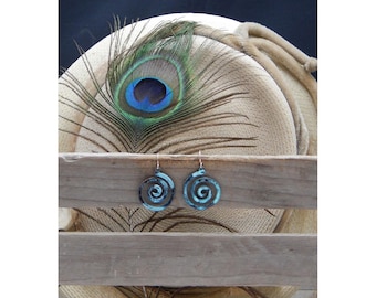 Art Nouveau Hammered Copper and Patina Accented Swirl Design Fashion Drop Earrings - PIERCED ONLY - 18250