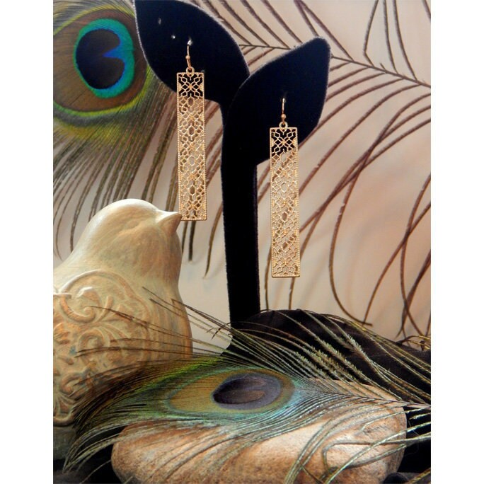 Art Deco Inspired Matte Polished Gold Rectangular Open Elegant | Etsy