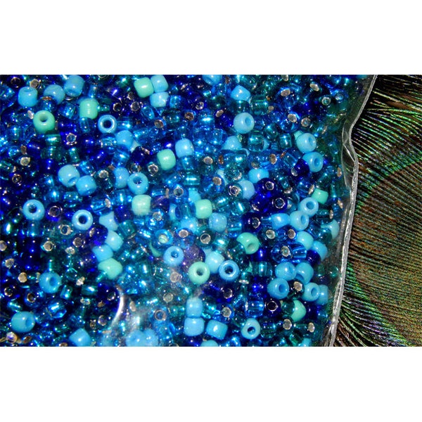 Dyna-Mites Metallic Glass Blue Hued Mixed Seed Beads - #8 Round -  130 GRAM PACKAGE